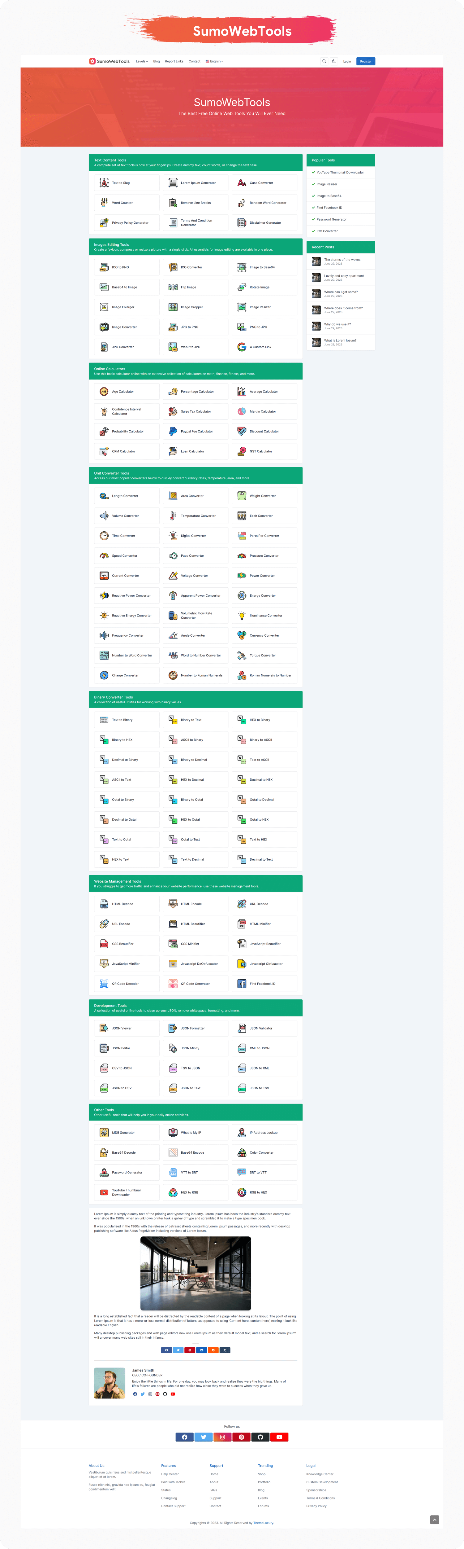SumoWebTools front end screenshot