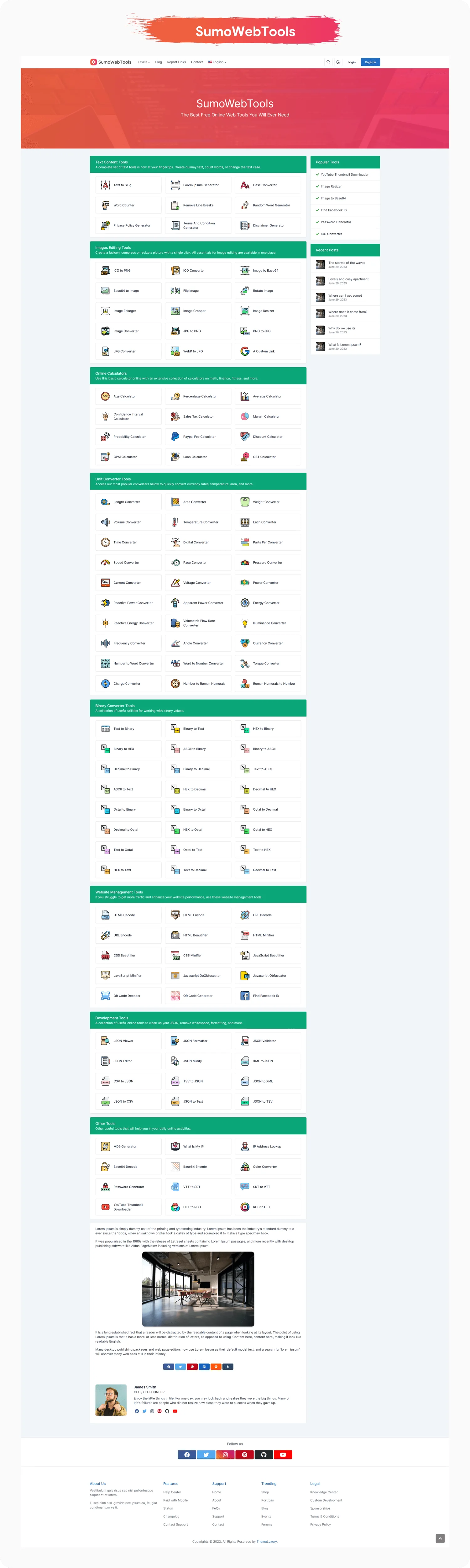 SumoWebTools front end screenshot