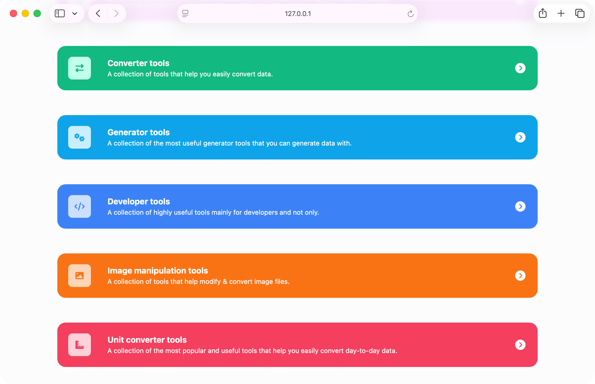 66toolkit dashboard showing the web tools library of existing categories
